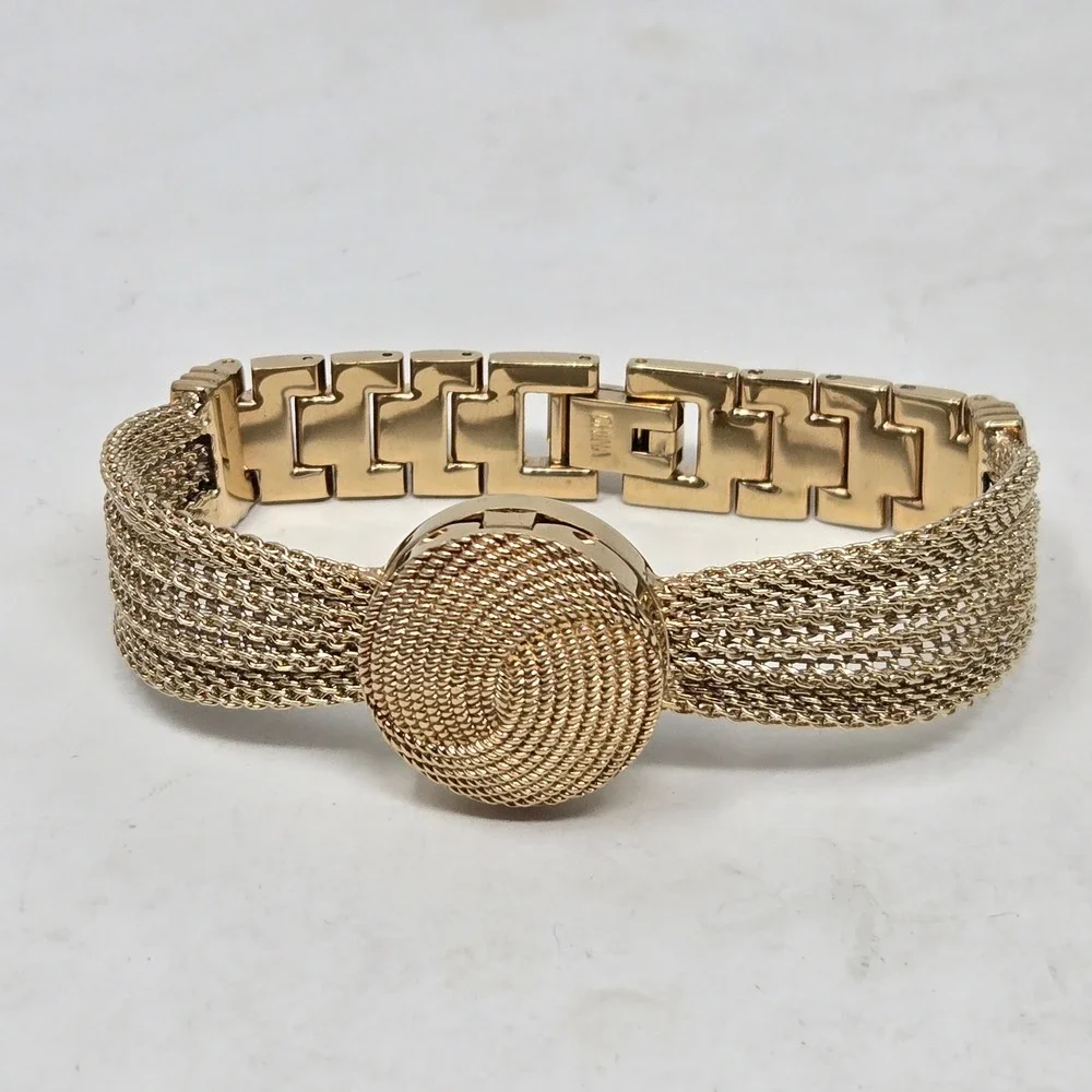 Anne Klein Diamond Secret Watch Gold Tone Mesh Bracelet Fliptop Braided Bracelet